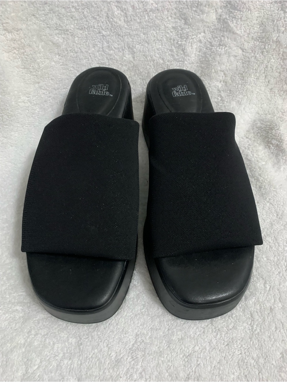 Wild Fable Black Slide Sandals with Wide Fabric Strap